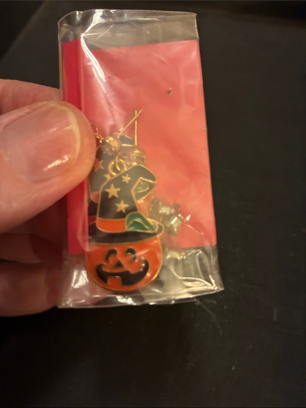 Halloween Pumpkin Witch Hat Enamel Post Earrings - Orange & Black